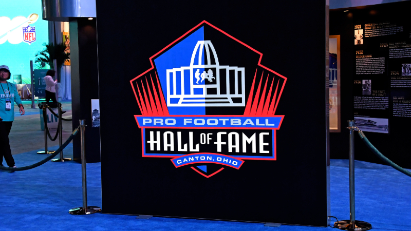 A detail shot the Pro Football Hall of Fame sign