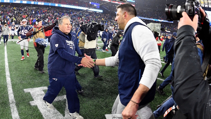 New England Patriots head coach Bill Belichick and Tennessee Titans head coach Bill Belichick, Mike Vrabel