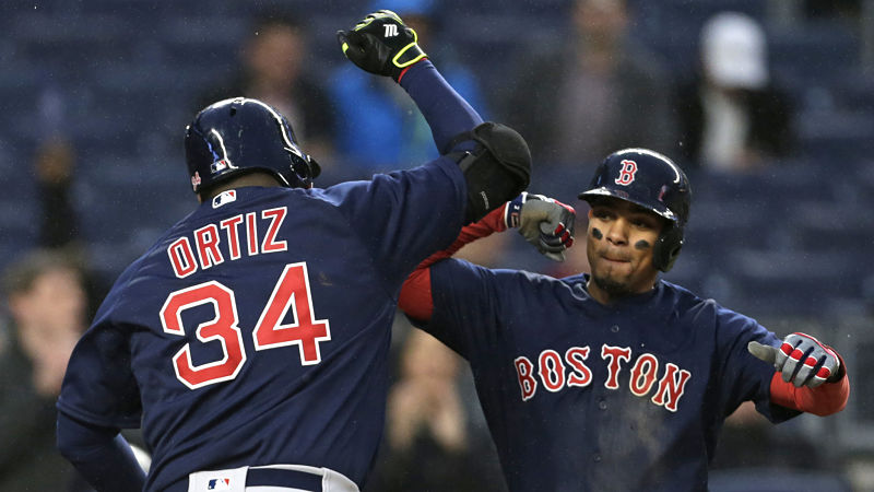 Former Boston Red Sox designated hitter David Ortiz and shortstop Xander Bogaerts
