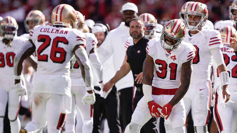San Francisco 49ers running backs Raheem Mostert and Tevin Coleman