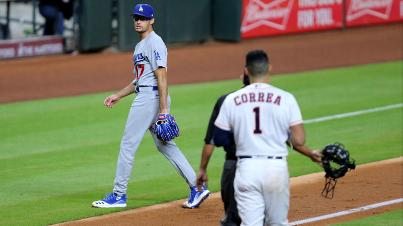 Los Angeles Dodgers pitcher Joe Kelly and Houston Astros shortstop Carlos Correa