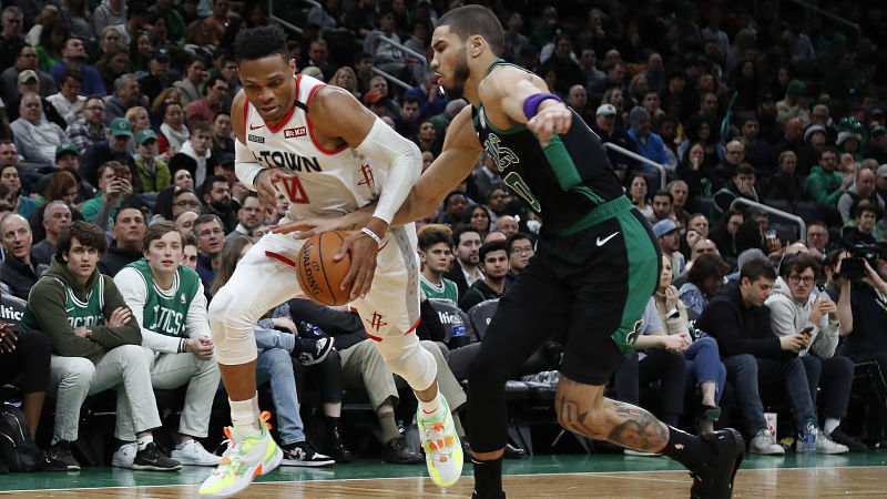 Houston Rockets guard Russell Westbrook and Boston Celtics forward Jayson Tatum