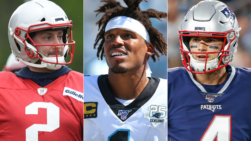 Patriots quarterbacks Brian Hoyer, Cam Newton, Jarrett Stidham