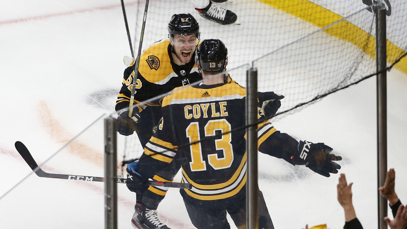 Bruins forwards Sean Kuraly, Charlie Coyle