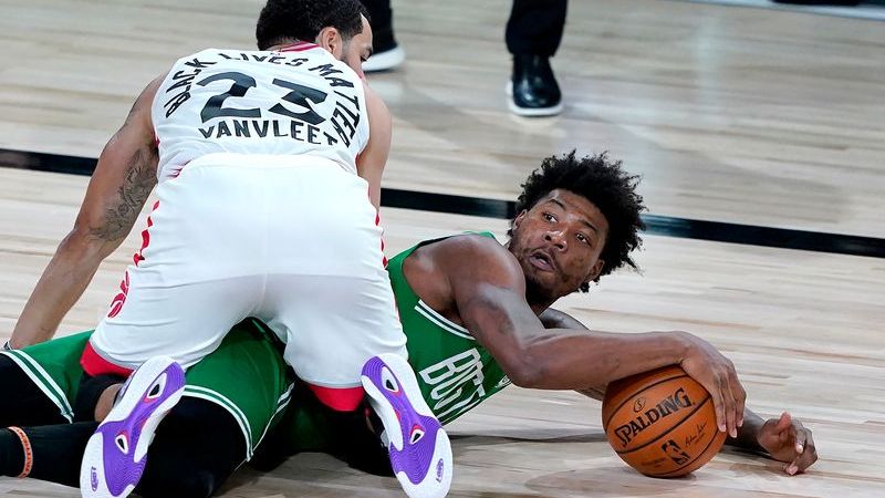 Toronto Raptors guard Fred VanVleet, Boston Celtics guard Marcus Smart