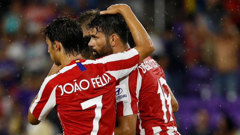 Atletico Madrid forwards Diego Costa (19) and Joao Felix (7)