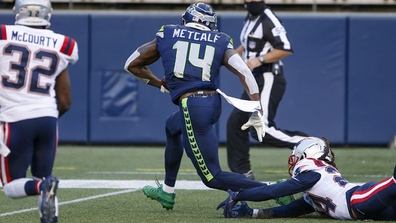 Seattle Seahawks wide receiver DK Metcalf and New England Patriots cornerback Stephon Gilmore