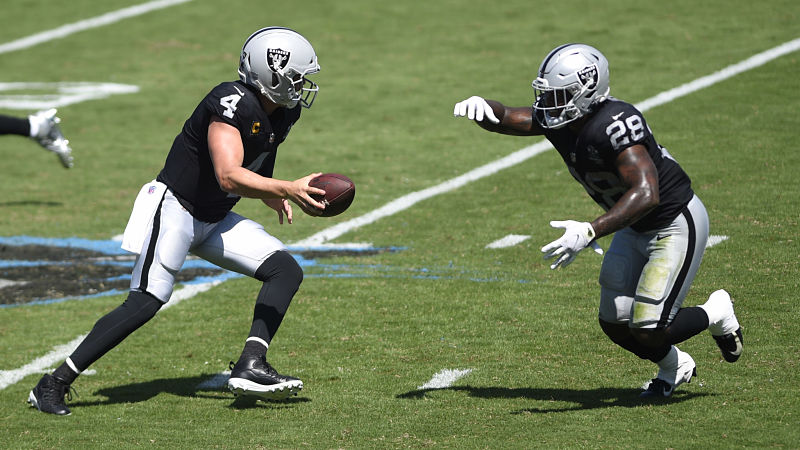 Las Vegas Raiders quarterback Derek Carr and running back Josh Jacobs