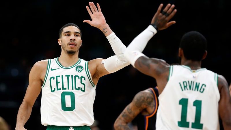 Boston Celtics forward Jayson Tatum, Former Boston Celtics point guard Kyrie Irving