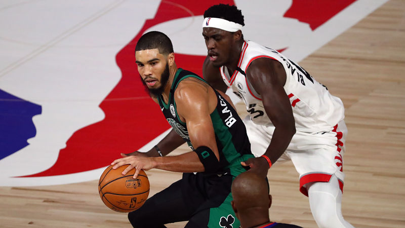 Boston Celtics forward Jayson Tatum and Toronto Raptors forward Pascal Siakam