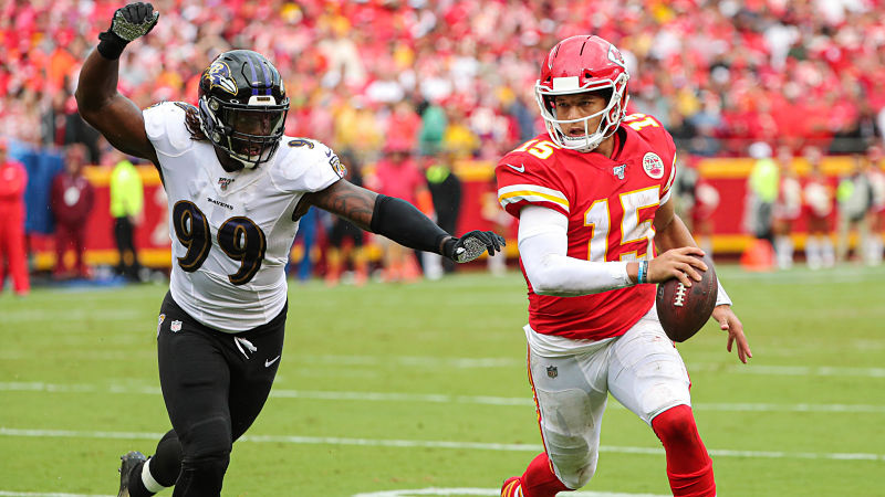 Baltimore Ravens linebacker Matt Judon and Kansas City Chiefs quarterback Patrick Mahomes