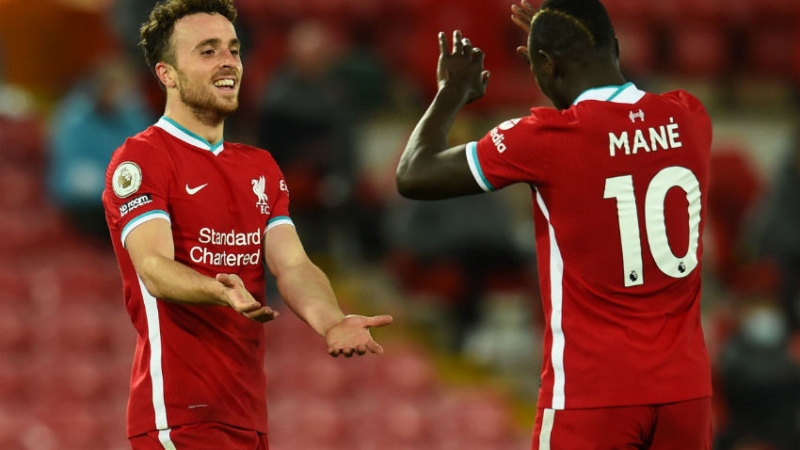 Liverpool forwards Diogo Jota (left) and Sadio Mane
