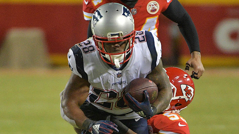 New England Patriots running back James White and Kansas City Chiefs linebacker Anthony Hitchens