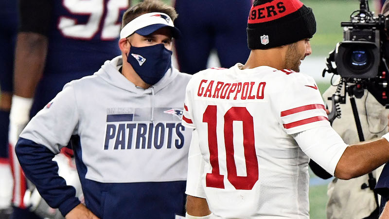 Patriots offensive coordinator Josh McDaniels, 49ers quarterback Jimmy Garoppolo