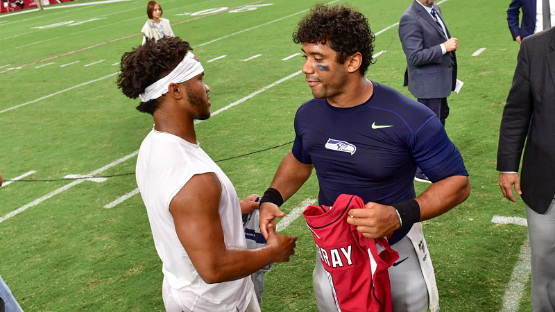 Arizona Cardinals quarterback Kyler Murray and Seattle Seahawks quarterback Russell Wilson