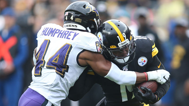 Baltimore Ravens cornerback Marlon Humphrey and Pittsburgh Steelers wide receiver JuJu Smith-Schuster