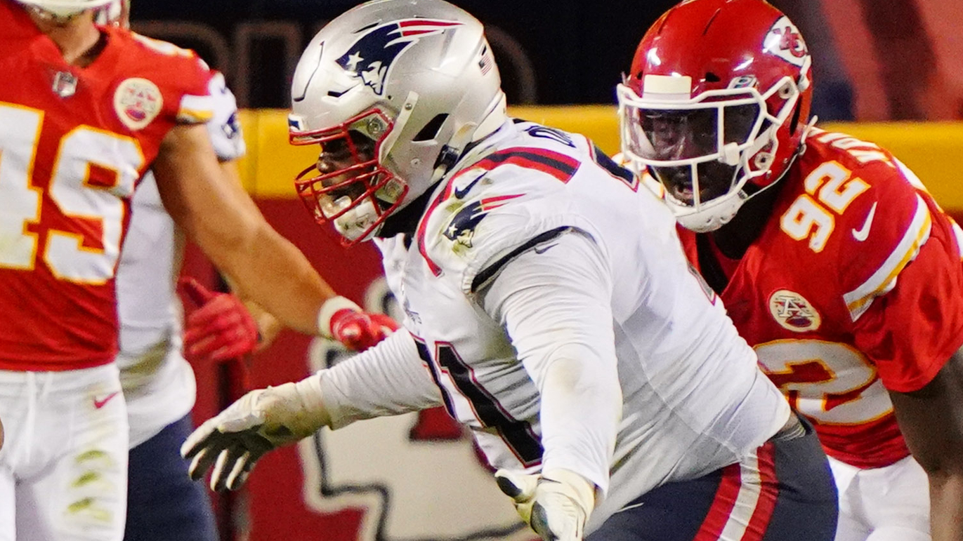 New England Patriots offensive lineman Mike Onwenu