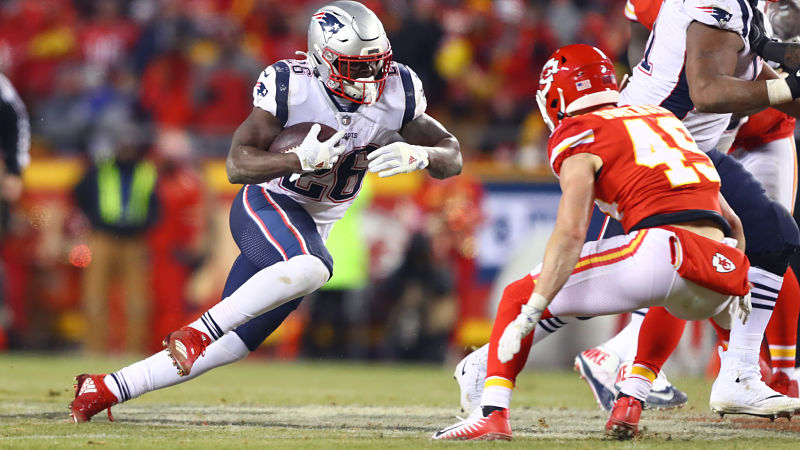 New England Patriots running back Sony Michel and Kansas City Chiefs safety Daniel Sorensen