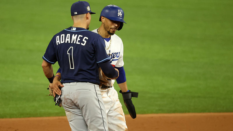 Tampa Bay Rays shortstop Willy Adames and Los Angeles Dodgers outfielder Mookie Betts