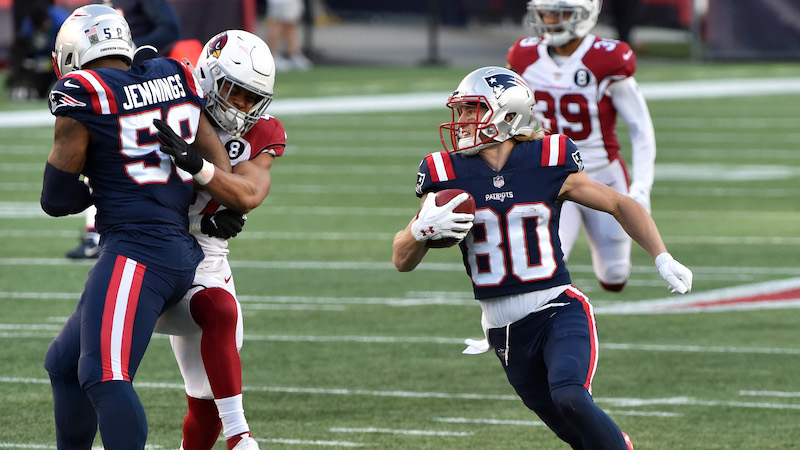 Patriots linebacker Anfernee Jennings, punt returner Gunner Olszewski