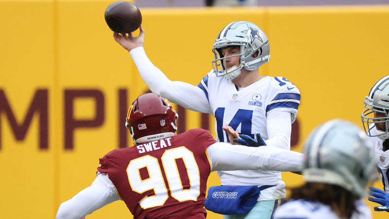 Washington Football Team defensive lineman Montez Sweat and Dallas Cowboys quarterback Andy Dalton