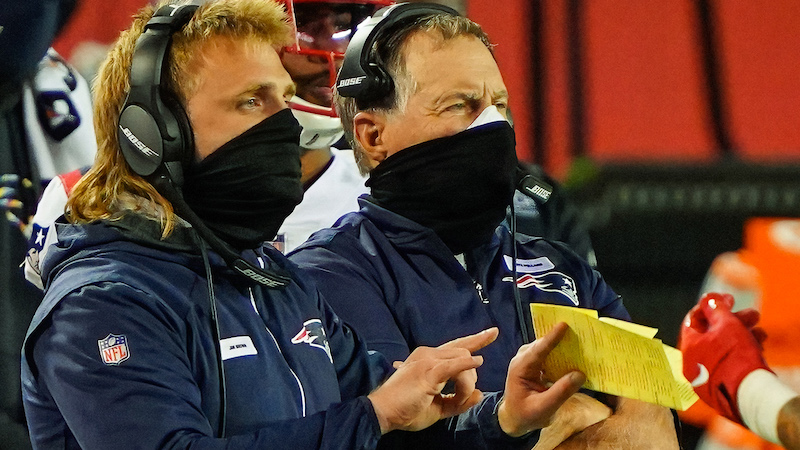 Patriots outside linebackers coach Steve Belichick, head coach Bill Belichick