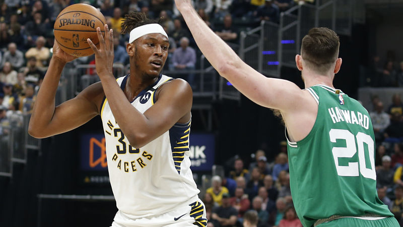 Indiana Pacers forward Myles Turner and Boston Celtics forward Gordon Hayward