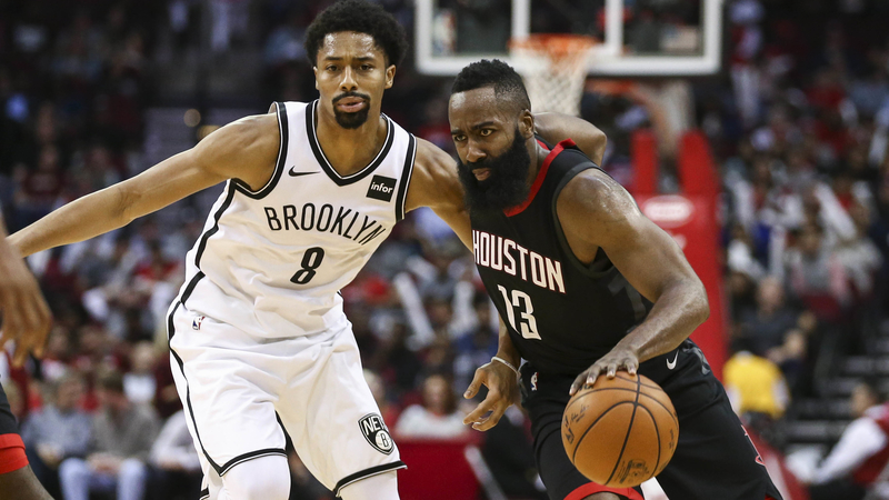 Houston Rockets guard James Harden, Brooklyn Nets guard Spencer Dinwiddie