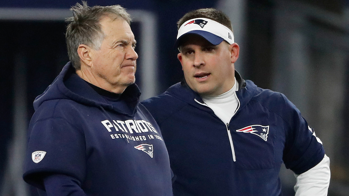 New England Patriots head coach Bill Belichick, Las Vegas Raiders head coach Josh McDaniels