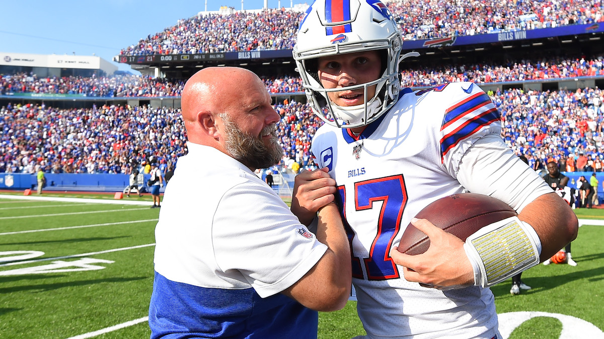 Bills offensive coordinator Brian Daboll, quarterback Josh Allen