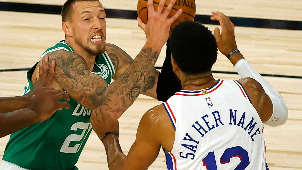 Boston Celtics center Daniel Theis (left)