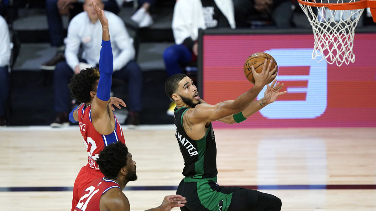 Philadelphia 76ers forward Joel Embiid and Boston Celtics forward Jayson Tatum