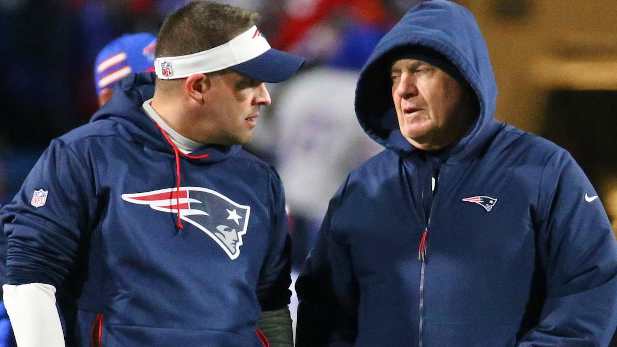 Las Vegas Raiders head coach Josh McDaniels, New England Patriots head coach Bill Belichick