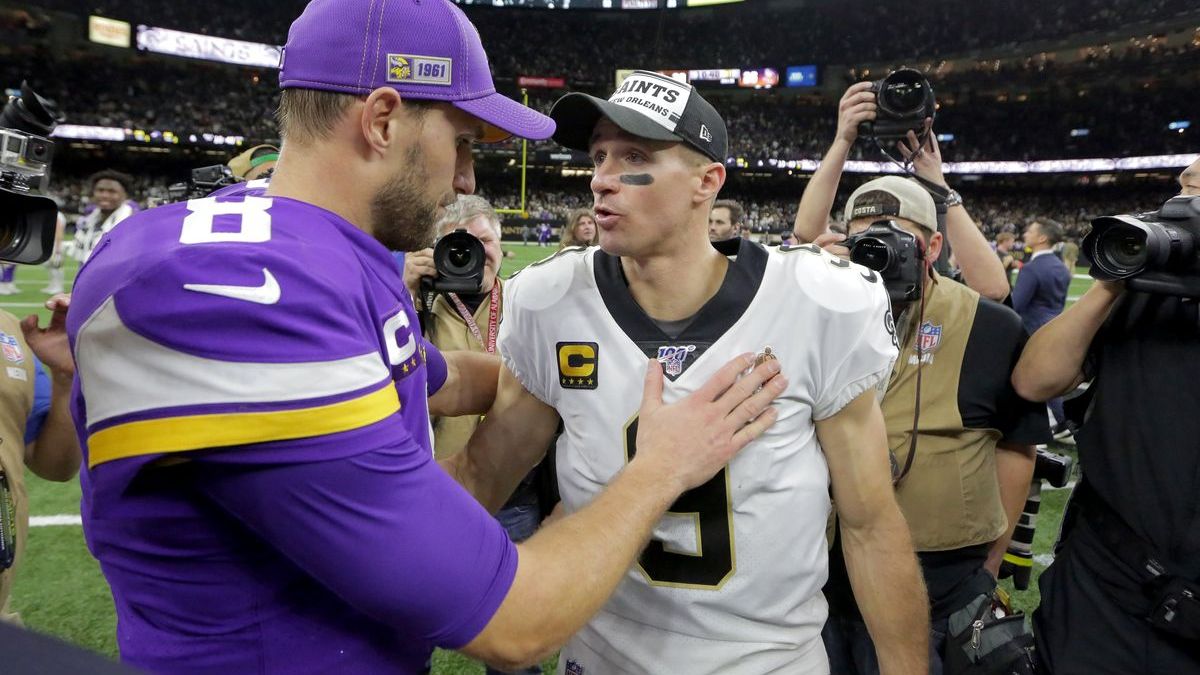 Minnesota Vikings quarterback Kirk Cousins, New Orleans Saints quarterback Drew Brees