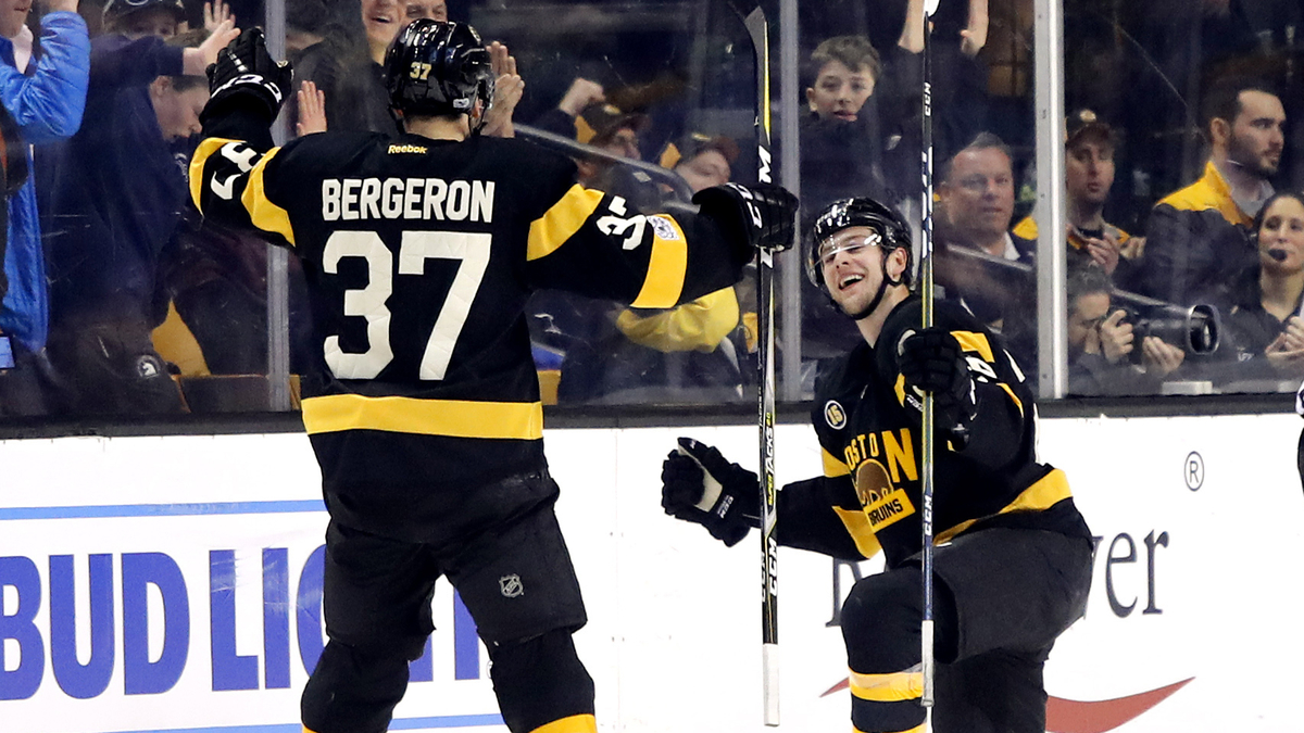 Boston Bruins Center Patrice Bergeron And Defenseman Brandon Carlo