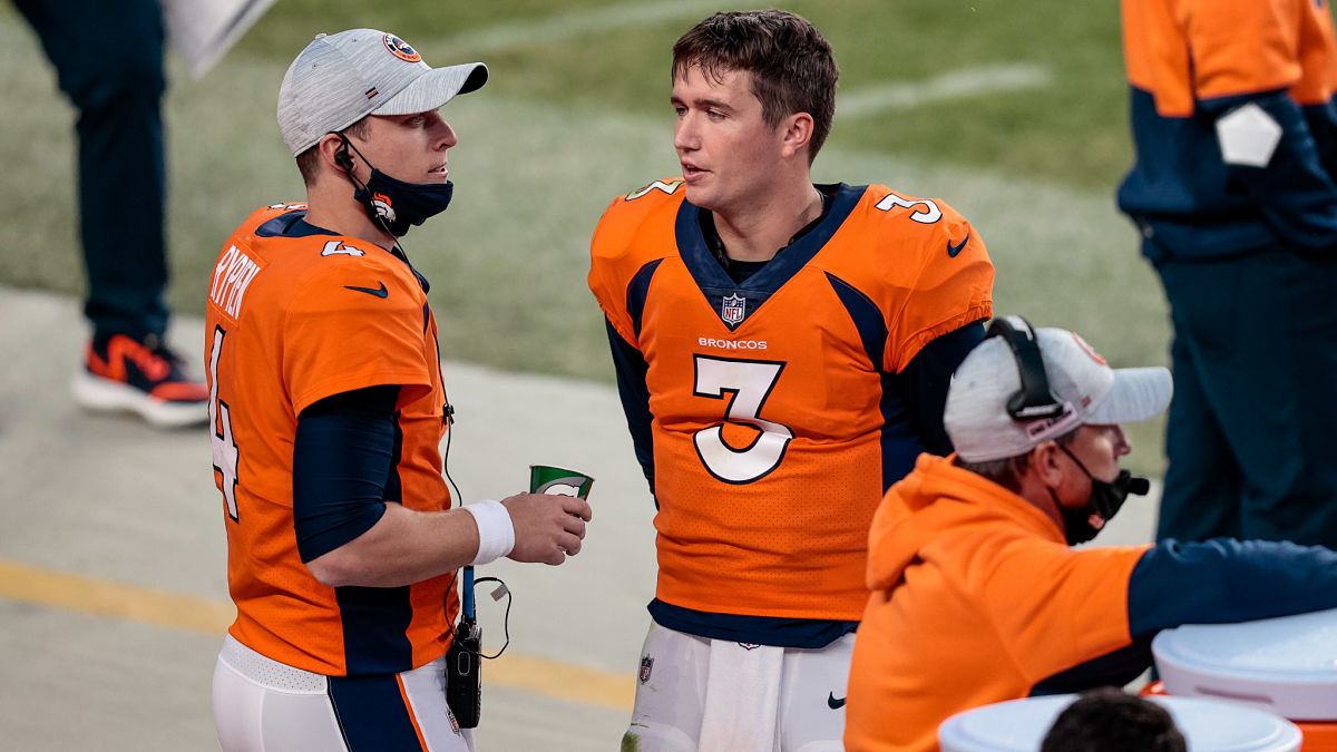 Denver Broncos quarterbacks Drew Lock and Brett Rypien