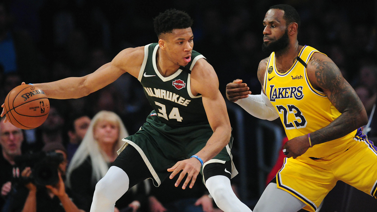 Milwaukee Bucks forward Giannis Antetokounmpo, Los Angeles Lakers forward LeBron James