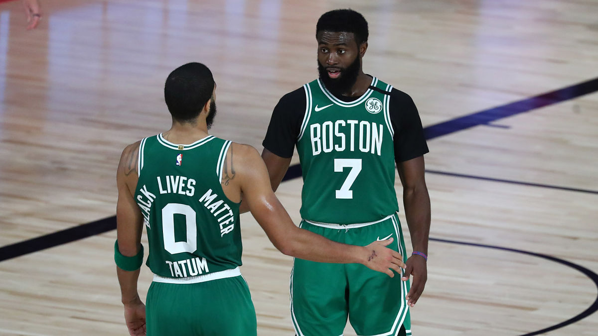 Boston Celtics forward Jayson Tatum and guard Jaylen Brown