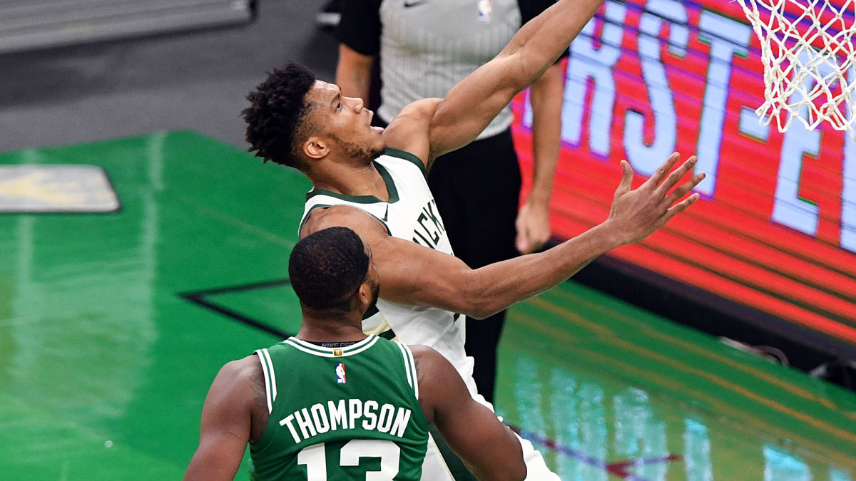 Milwaukee Bucks forward Giannis Antetokounmpo and Boston Celtics center Tristan Thompson