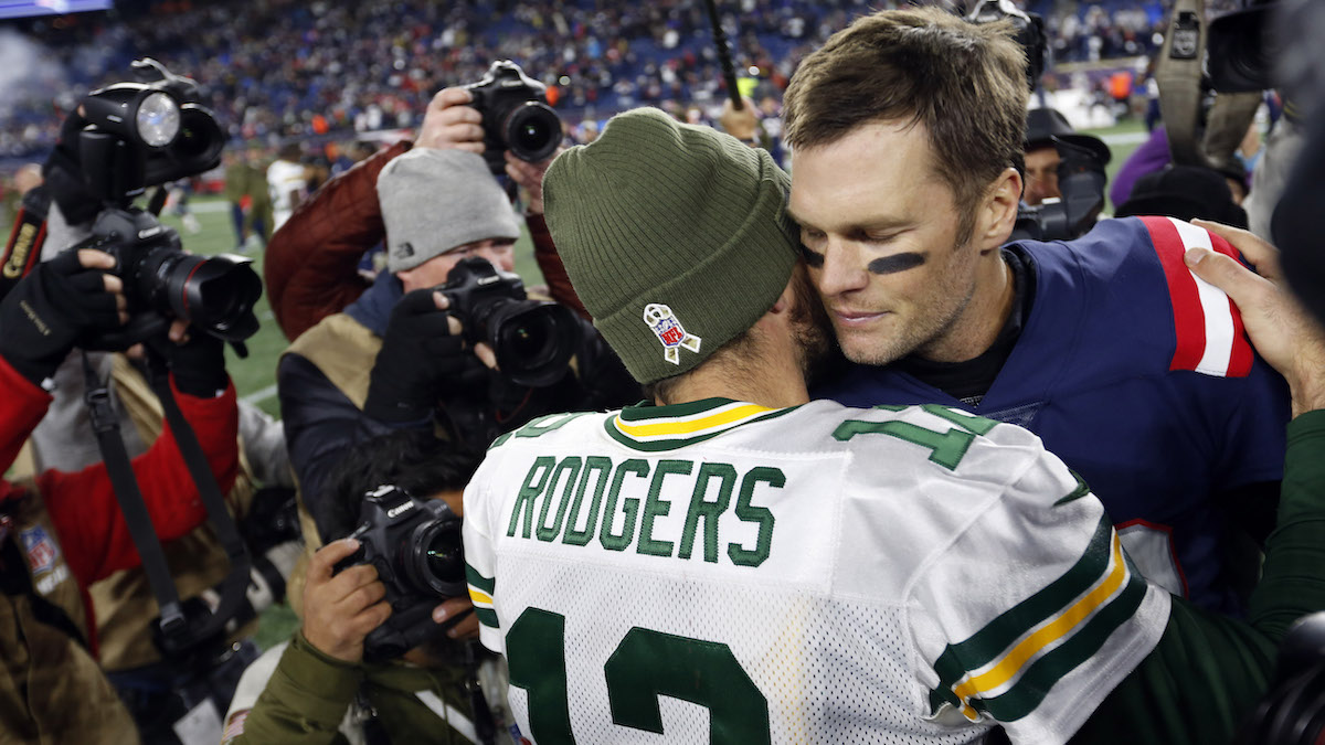 Green Bay Packers quarterback Aaron Rodgers, Tampa Bay Buccaneers quarterback Tom Brady