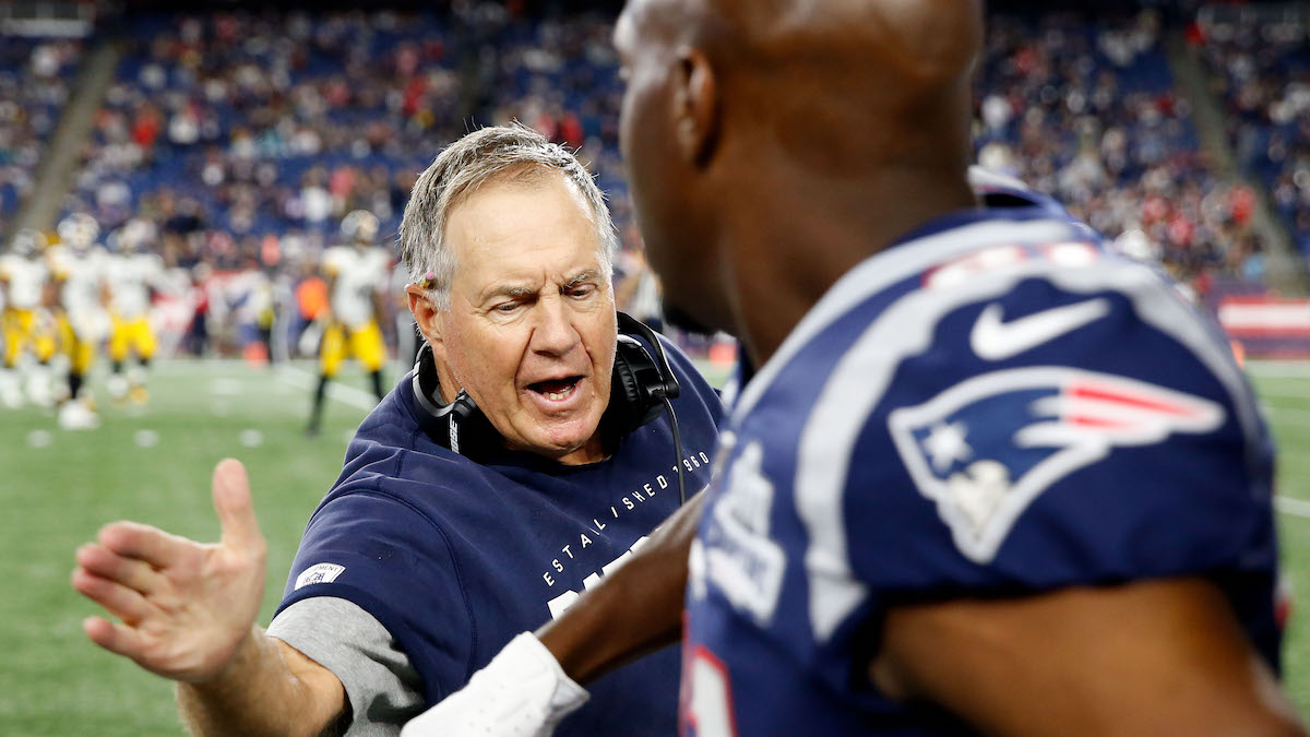 Patriots head coach Bill Belichick, safety Duron Harmon