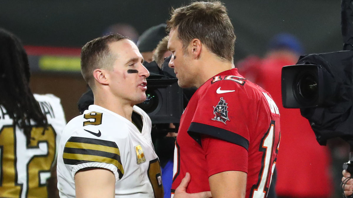 New Orleans Saints quarterback Drew Brees and Tampa Bay Buccaneers quarterback Tom Brady