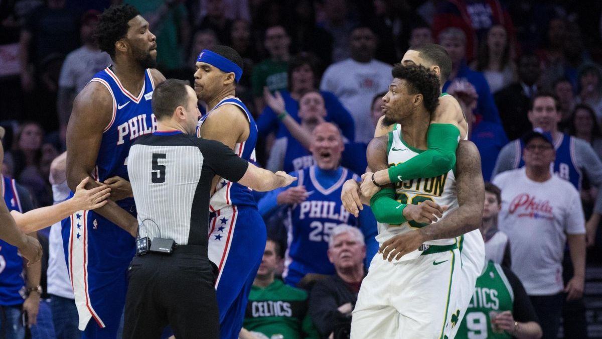Philadelphia 76ers center Joel Embiid, Boston Celtics guard Marcus Smart