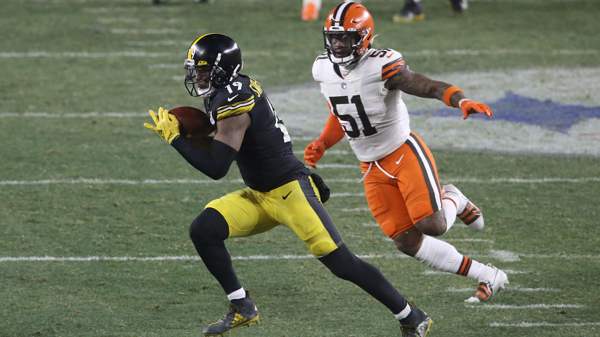 Pittsburgh Steelers wide receiver JuJu Smith-Schuster and Cleveland Browns linebacker Mack Wilson