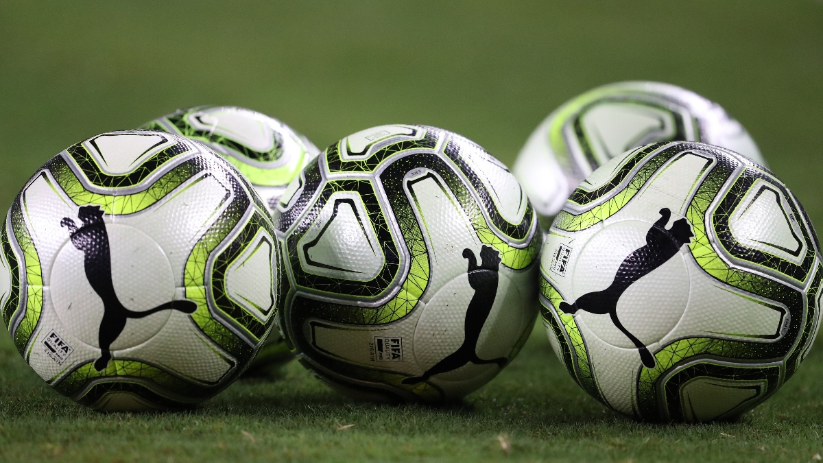 General view of soccer balls