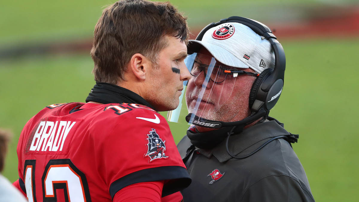 Tampa Bay Buccaneers quarterback Tom Brady, head coach Bruce Arians