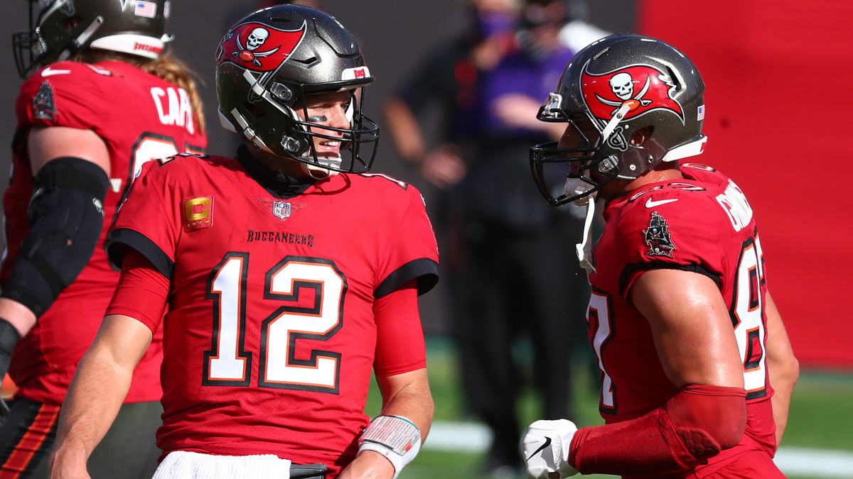 Tampa Bay Buccaneers quarterback Tom Brady and tight end Rob Gronkowski