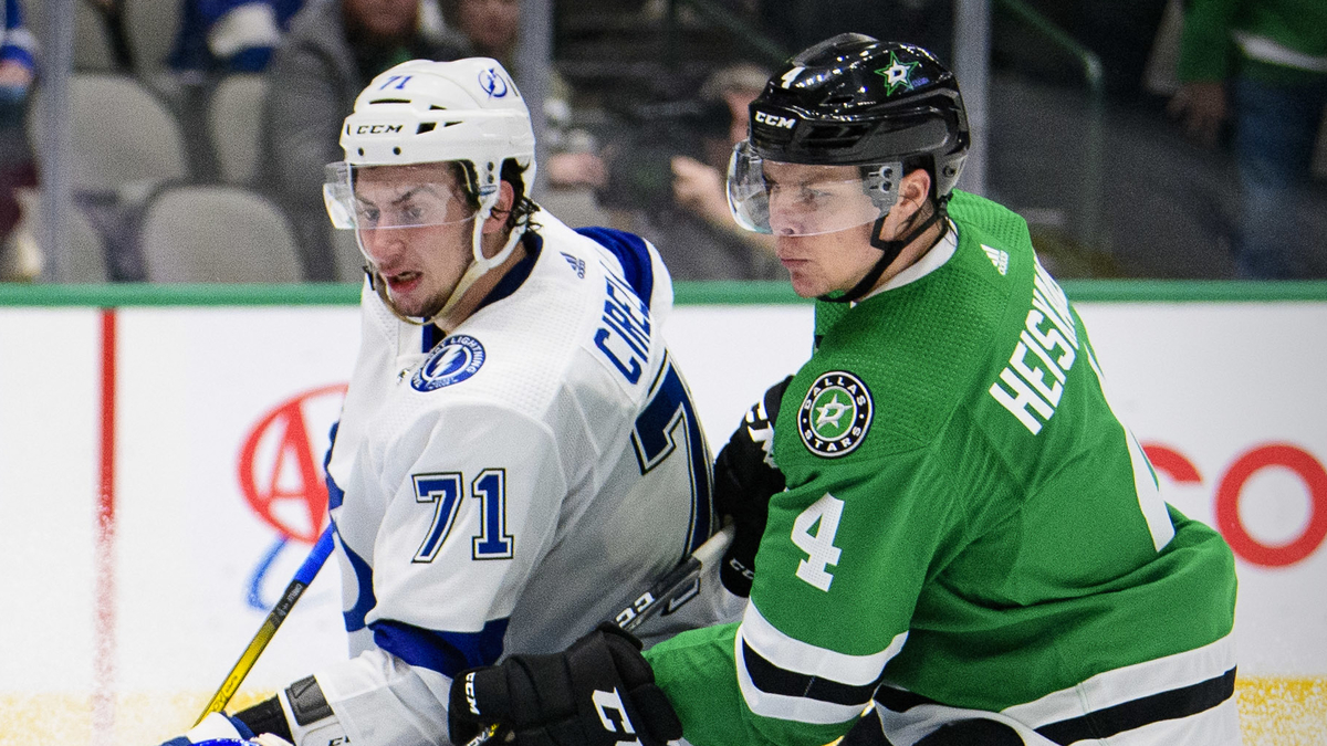 Dallas Stars defenseman Miro Heiskanen, Tampa Bay Lightning center Anthony Cirelli
