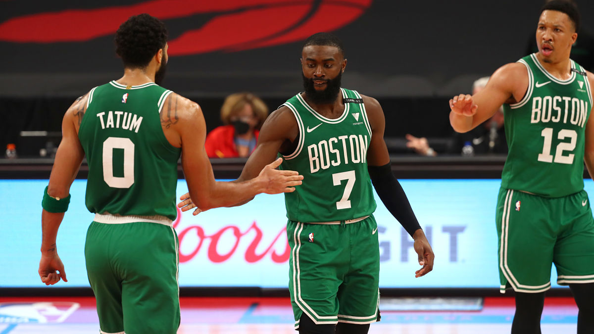 Boston Celtics forward Jayson Tatum and guard Jaylen Brown