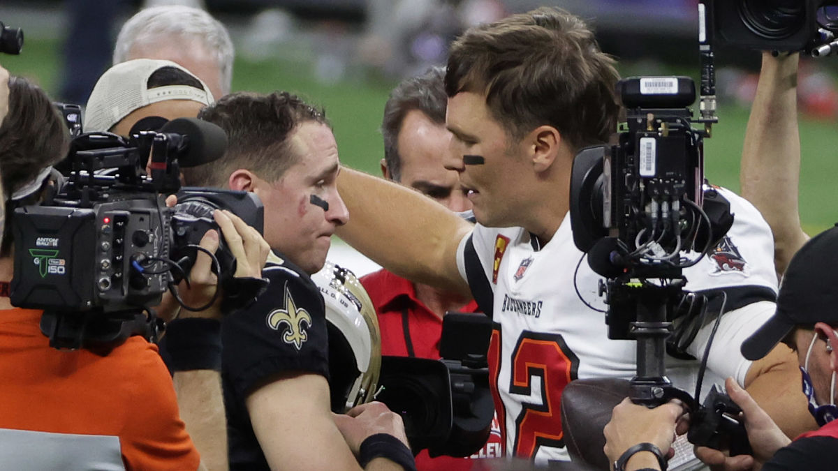 Tampa Bay Buccaneers quarterback Tom Brady and New Orleans Saints quarterback Drew Brees